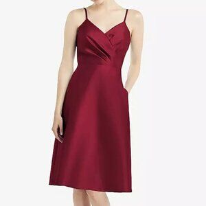 NWT Alfred Sung Draped Faux Wrap Cocktail Dress W/ Pockets Burgundy Size 16 D777
